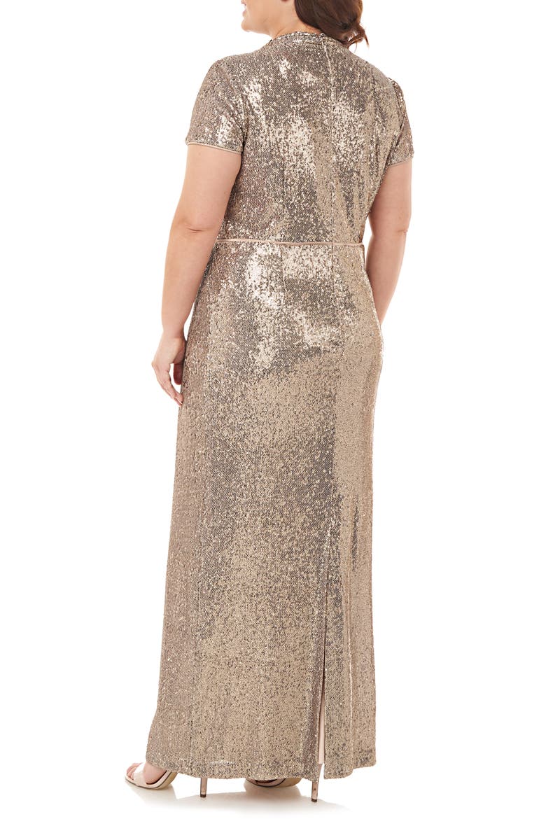 Sequin Cowl Neck Column Gown, Alternate, color, GOLD