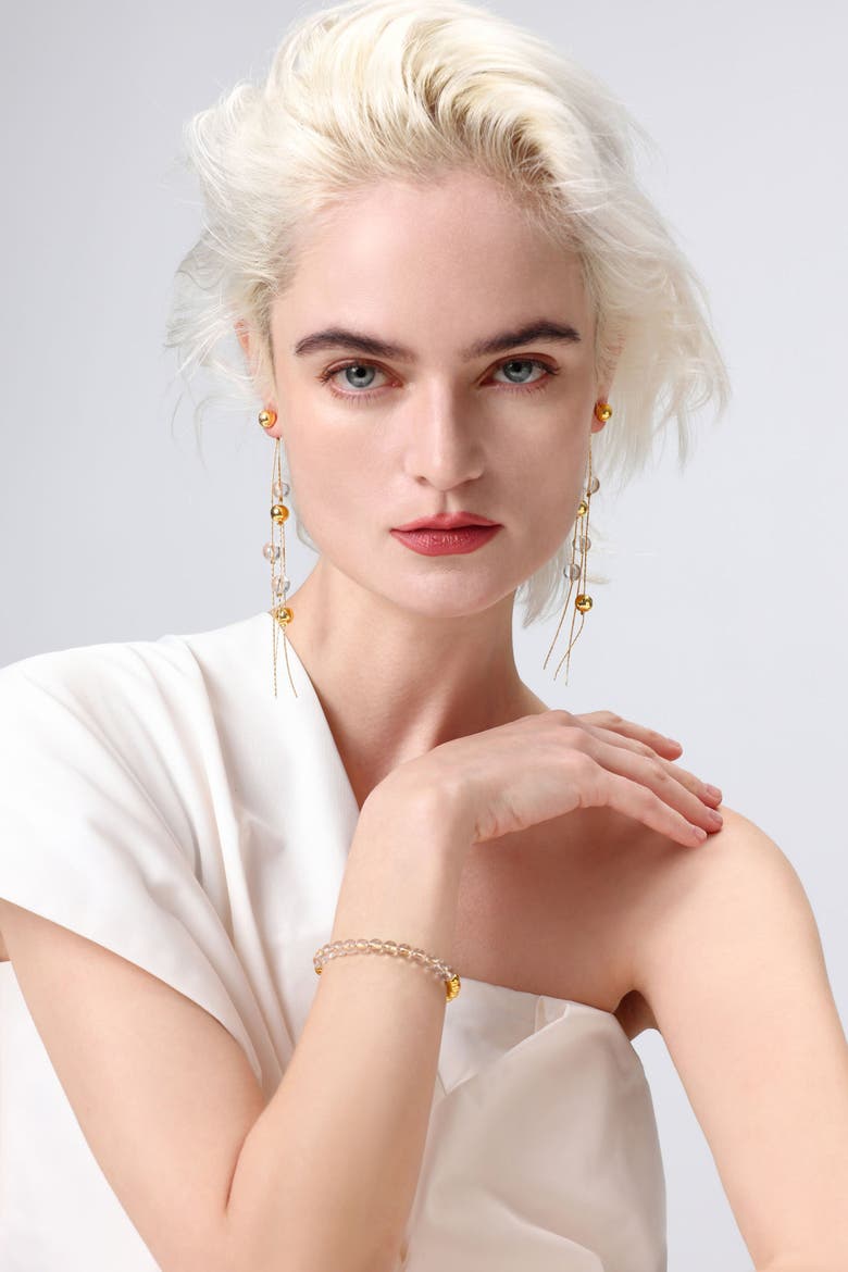 FrostLily Clear Crystal and Bead Drop Earrings, Alternate, color, Gold