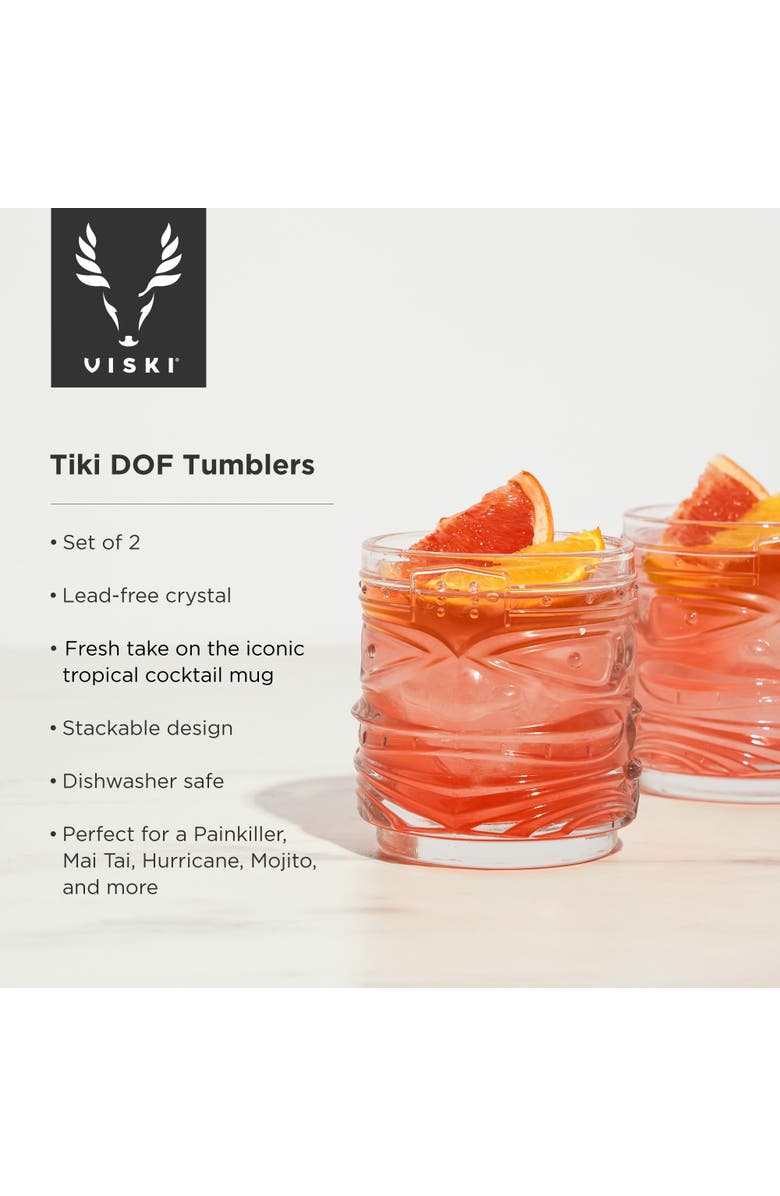 Viski Pacific Crystal Tiki DOF Tumblers Set of 2, Alternate, color, Clear
