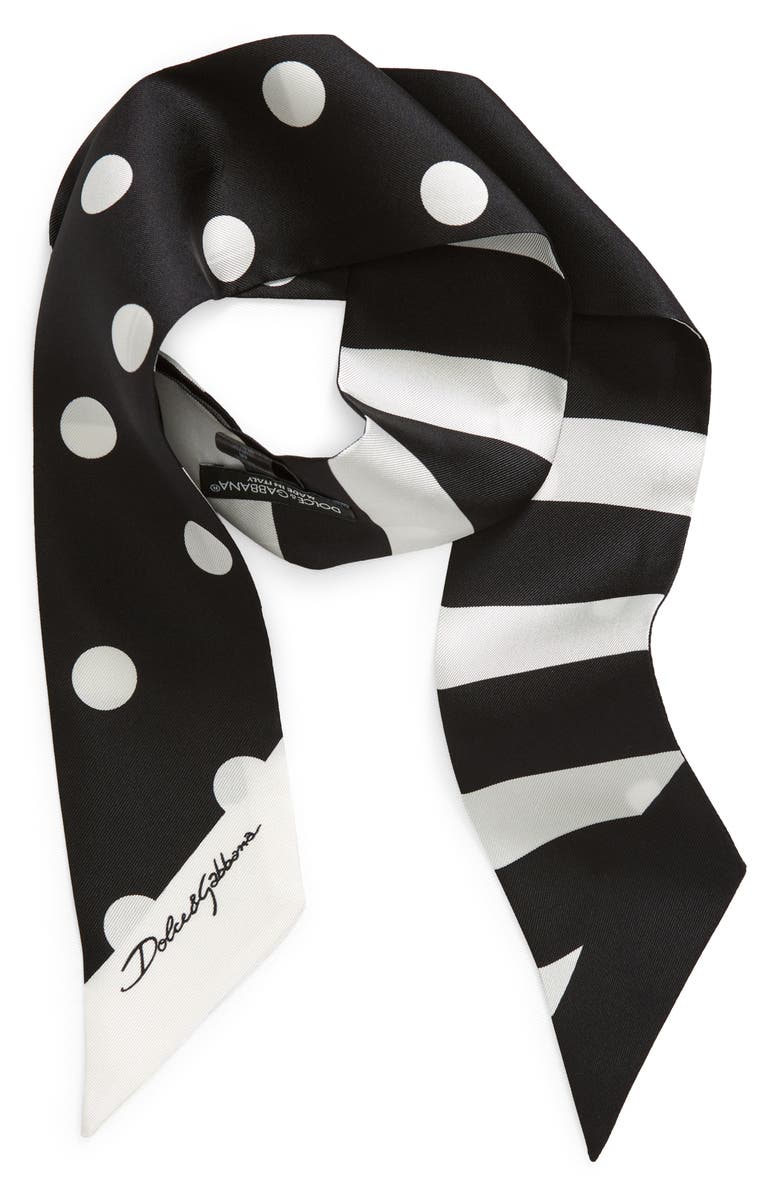 Dolce&Gabbana Polka Dot Stripe Silk Scarf, Alternate, color, 