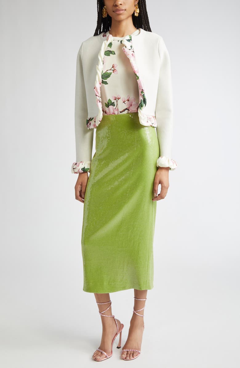 Oscar de la Renta Sequin Jersey Pencil Skirt, Alternate, color, Fern