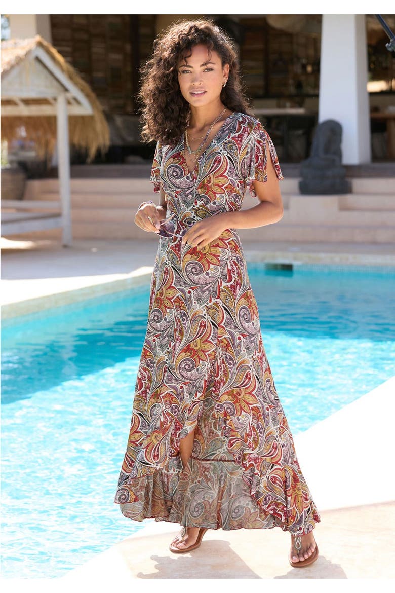 Printed Side Slit Maxi Dress, Alternate, color, Multi