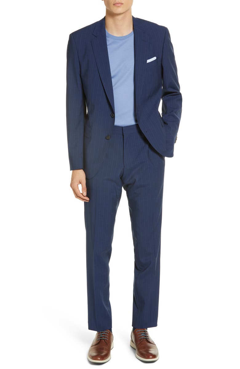 BOSS Navy Stretch Wool Suit, Main, color,