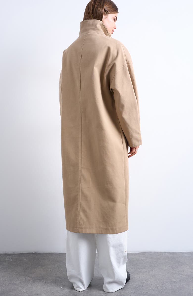 Topshop Stand Collar Longline Coat, Alternate, color, Beige