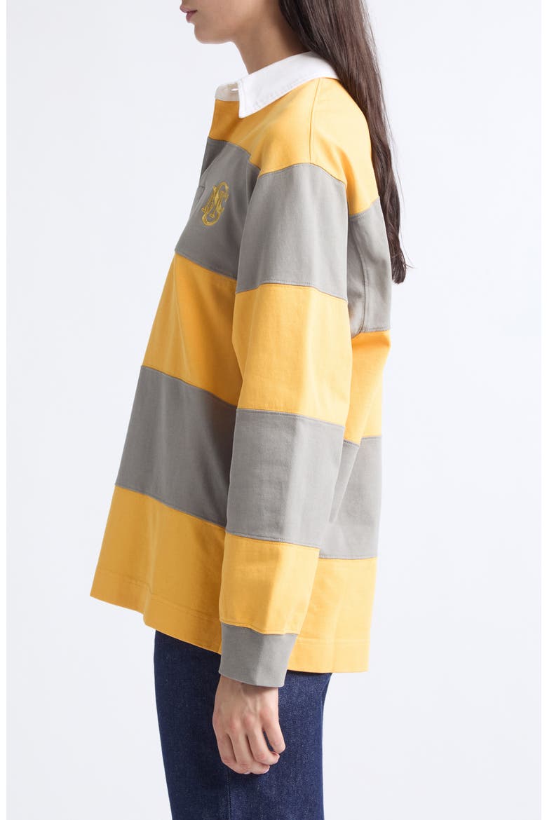 Embroidered Crest Colorblock Stripe Long Sleeve Rugby Polo, Alternate, color, YELLOW/ TAUPE