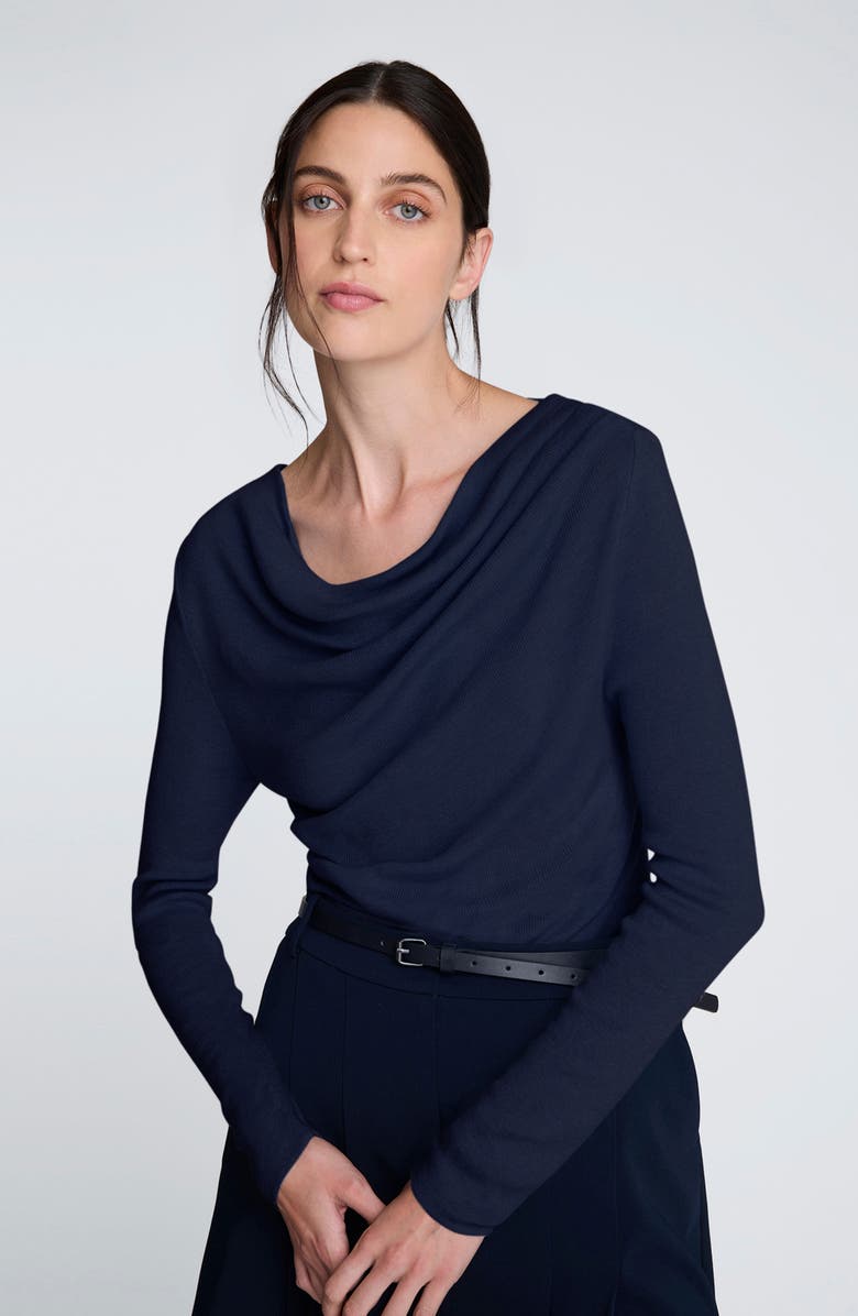 Kenneth Cole Asymmetric Drape Sweater, Alternate, color, Dark Navy