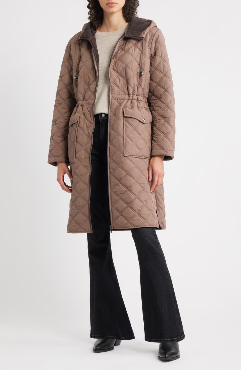 Bernardo Diamond Quilted Hooded Puffer Coat, Alternate, color, Pine Bark