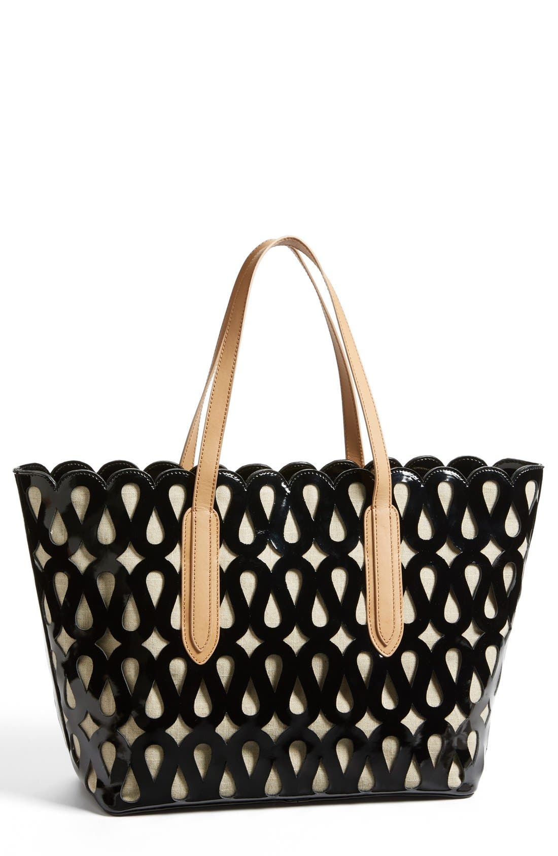 Laser Cut Tote, Main, color, BLACK
