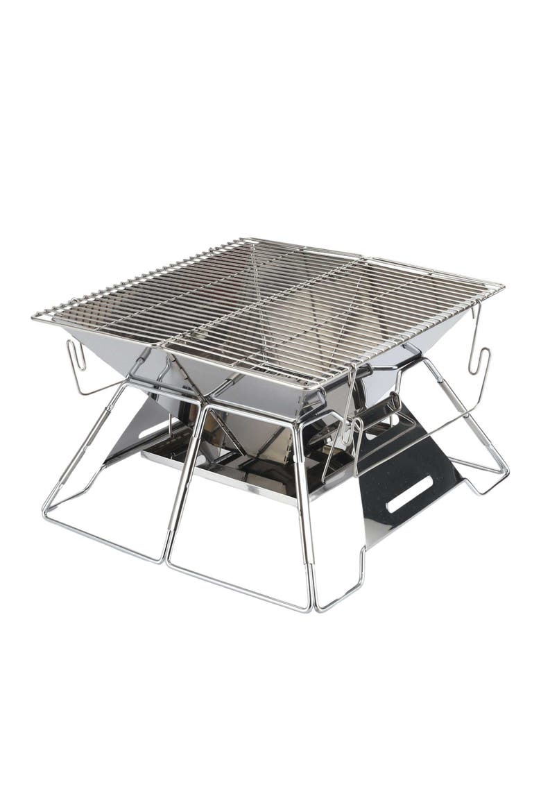 14 x 14" Stainless Steel Folding Charcoal BBQ Grill, Alternate, color, Silver
