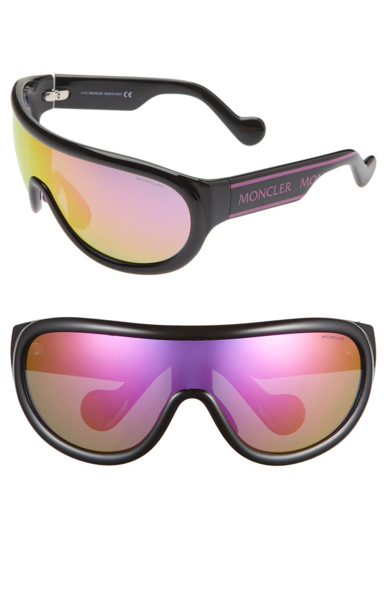 Moncler 155mm Mirrored Shield Sunglasses, Main, color,