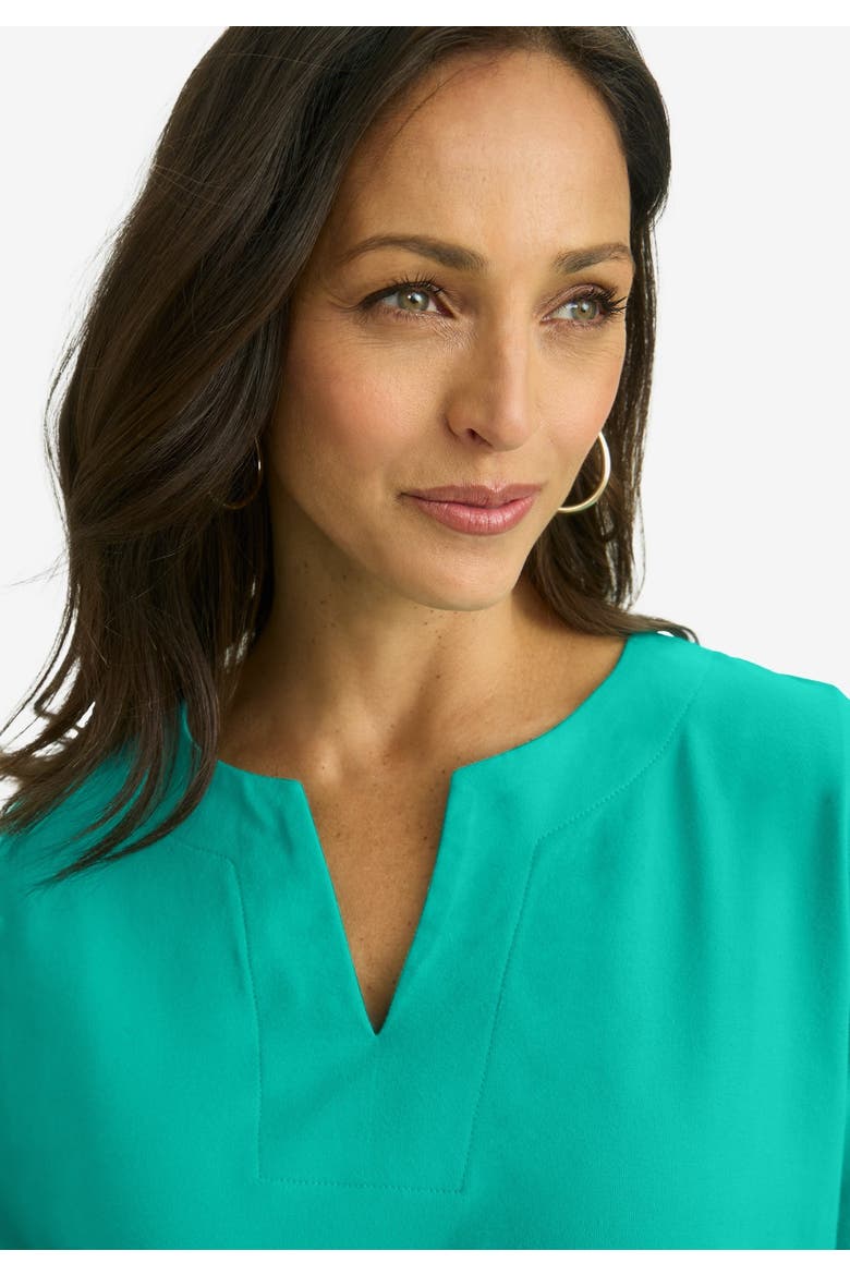 Stretch Cotton Notch Neck Tunic, Alternate, color, AQUA SEA