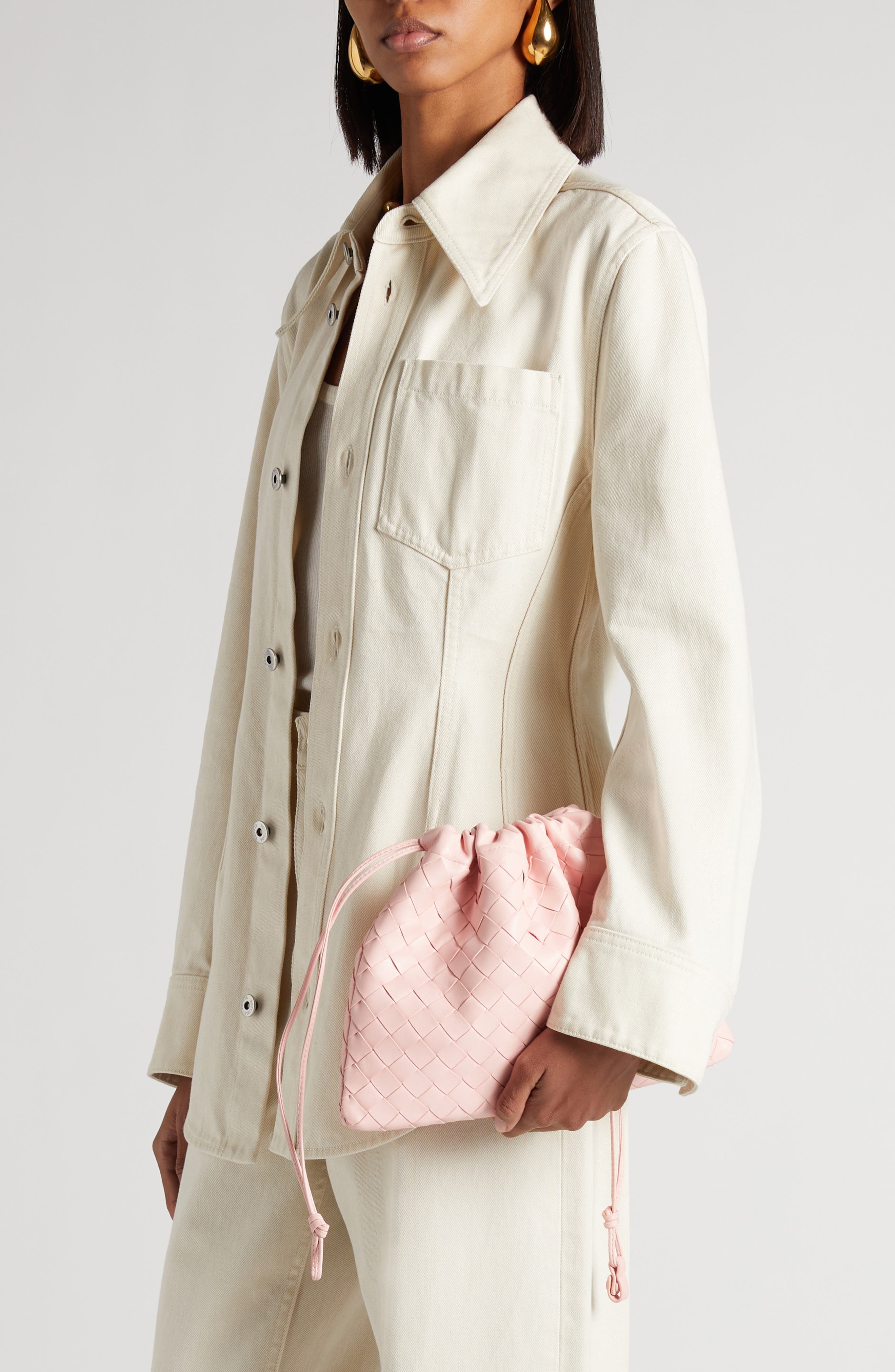 Bottega Veneta Medium Dustbag Intrecciato Leather Shoulder Bag, Alternate, color, 6858 Rose-Muse Brass