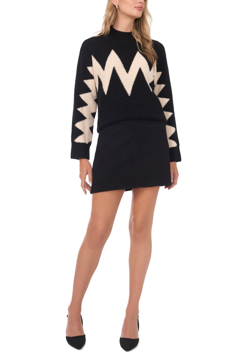 Zig Zag Motif Mock Neck Sweater, Alternate, color, RICH BLACK