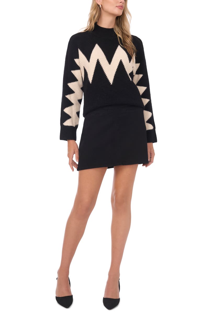 Vince Camuto Zig Zag Motif Mock Neck Sweater, Alternate, color, Rich Black