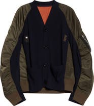 Sacai Mixed Media Knit & Nylon Twill Cardigan