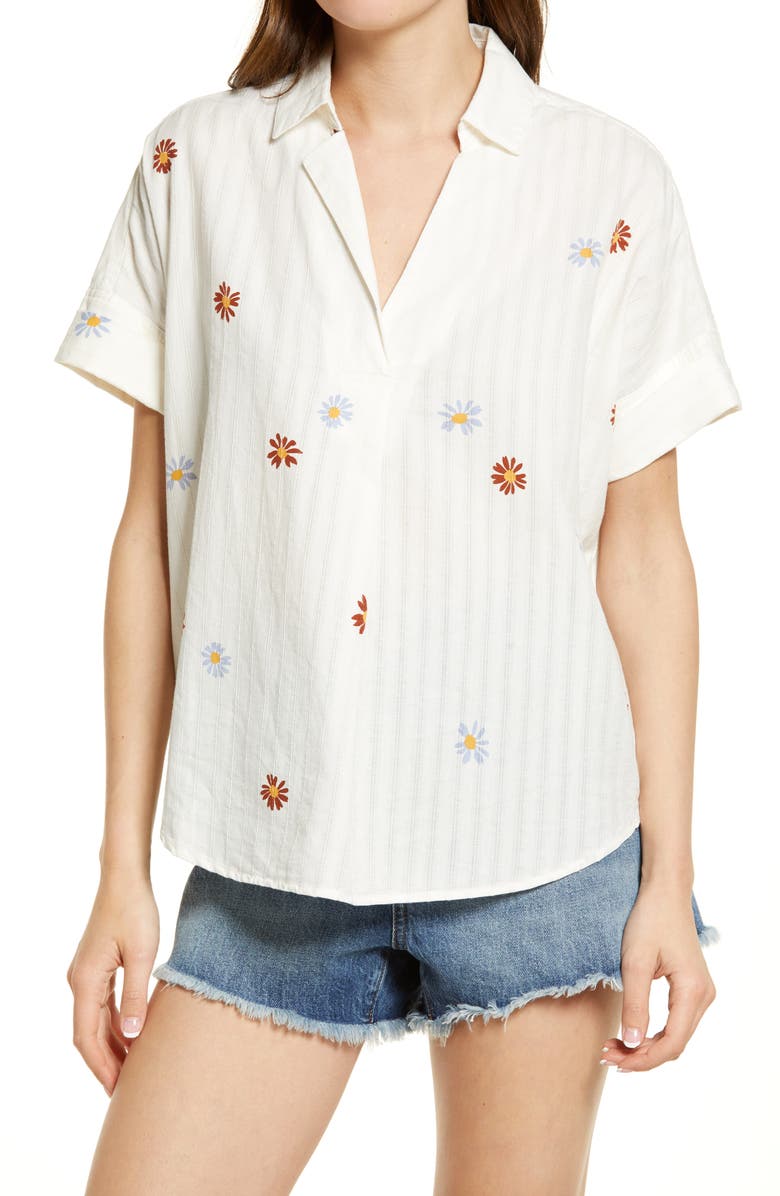 Madewell Daisy Embroidered Courier Button Back Shirt, Main, color,