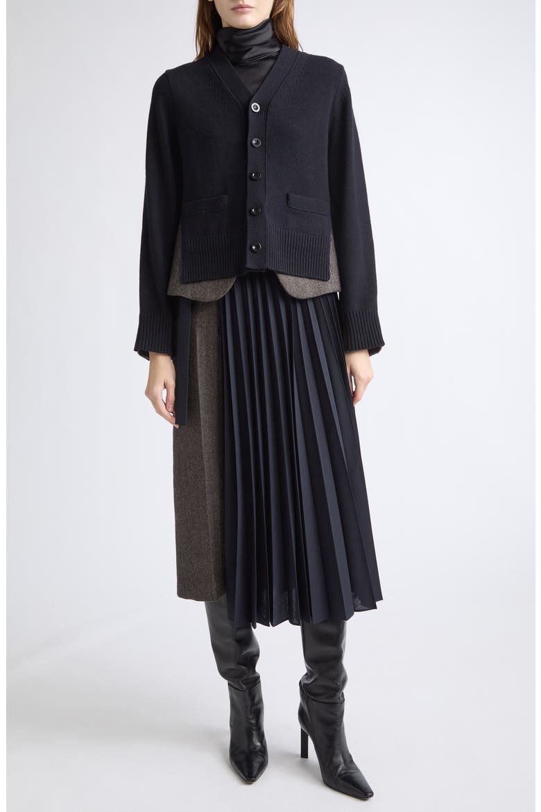Herringbone Paneled Wool Cardigan, Main, color, NAVY/ BROWN