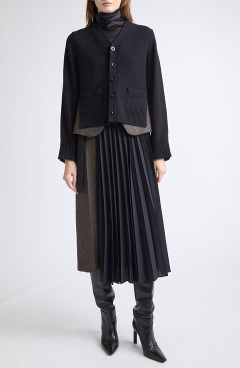 Herringbone Paneled Wool Cardigan