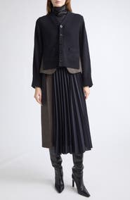 Sacai Herringbone Paneled Wool Cardigan