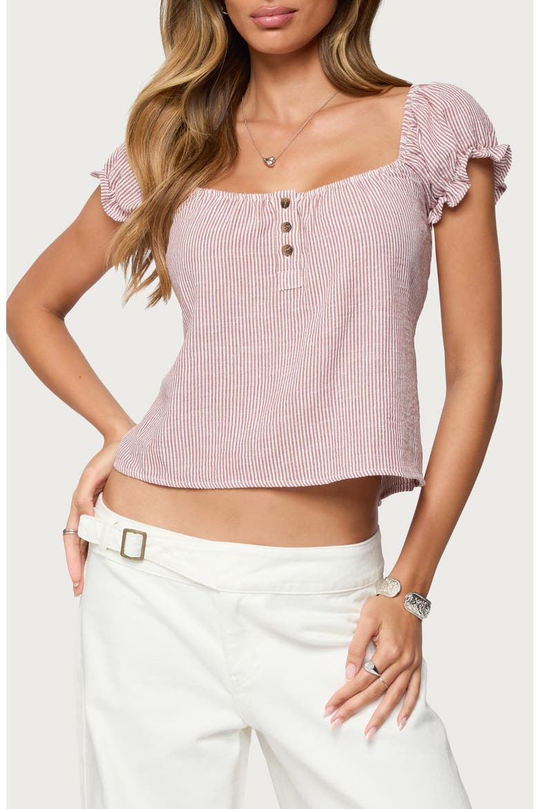Rhory Pinstripe Puff Sleeve Top, Main, color, BURGUNDY