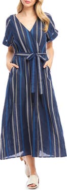 Karen Kane Mixed Embroidered Stripe Cotton Dress