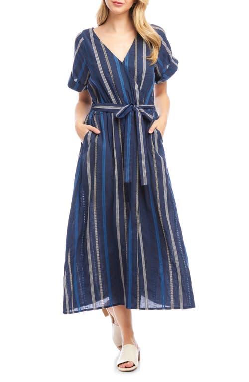 Karen Kane Mixed Embroidered Stripe Cotton Dress In Blue