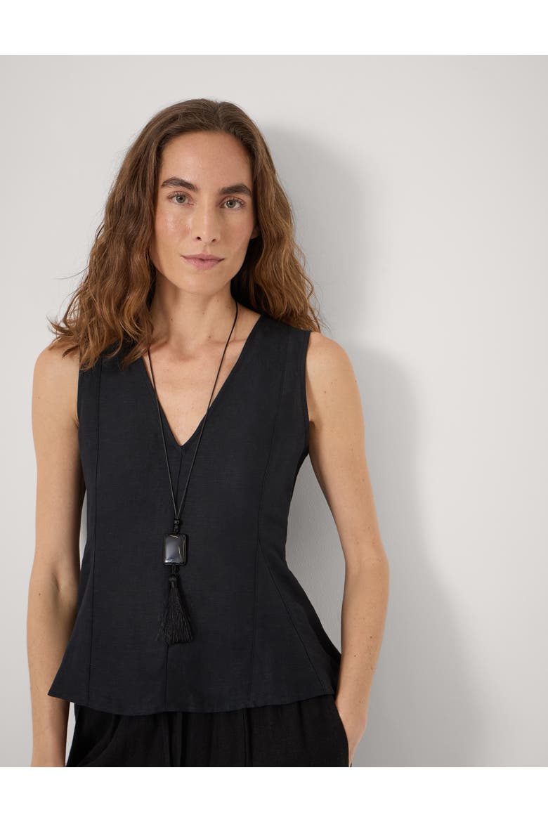 Jose V-Neck Godet Linen Top, Alternate, color, Black