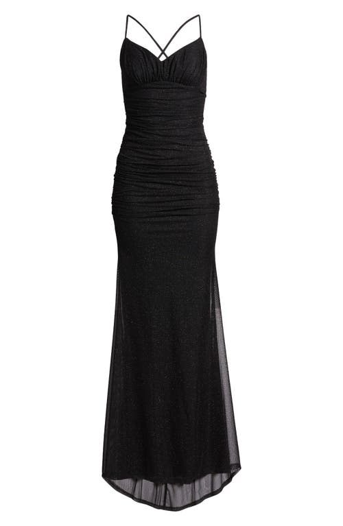 City Studio Glitter Mesh Strappy Dress In Black