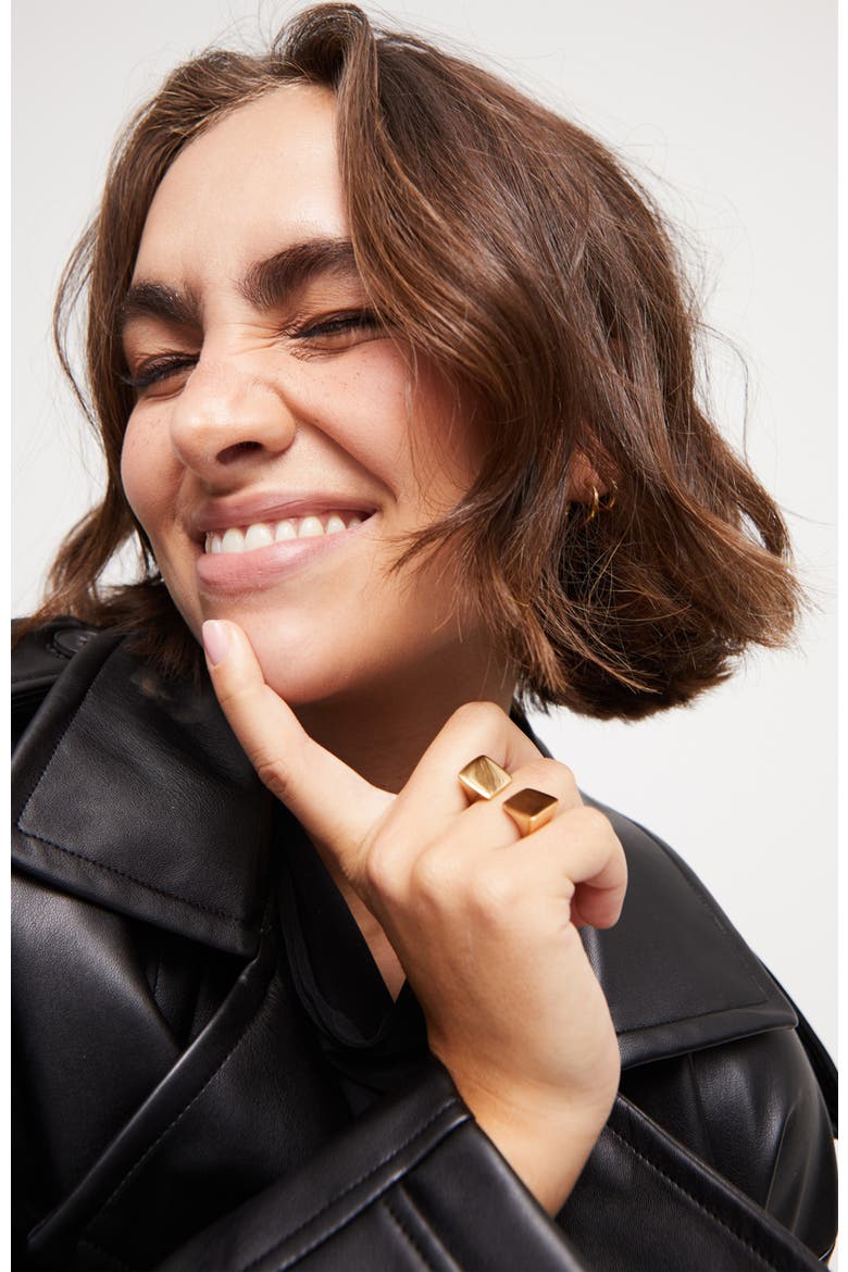 18K Gold-Plated Ring with Smooth Finish and Square Shape, Alternate, color, Gold