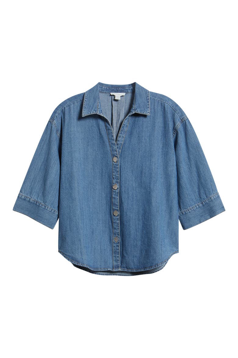 Kindell Cotton Denim Button-Up Shirt, Alternate, color, MEDIUM WASH