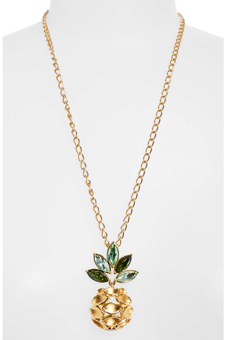 Pineapple Crystal Leaf Pendant Necklace, Alternate, color, GOLD