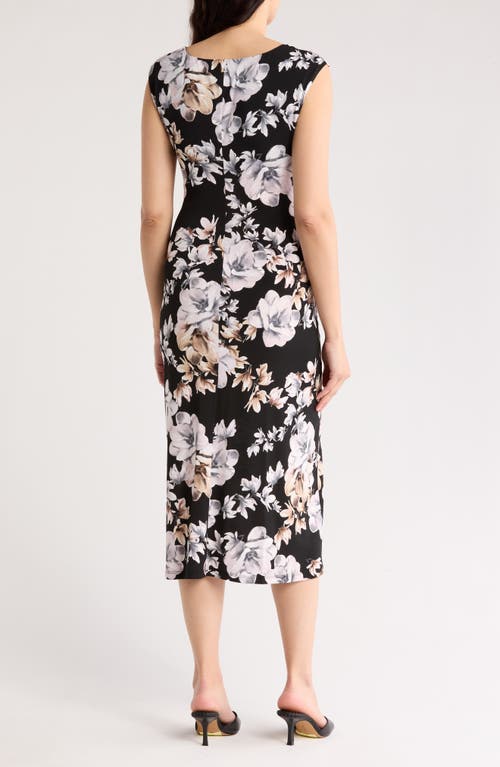 Connected Apparel Drape Neck Midi Dress In Black/blush