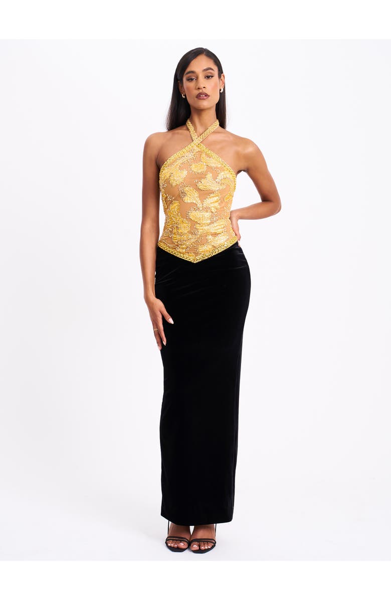 Miss Circle Gazelle Embroidered Vintage Style Maxi Dress, Alternate, color, Black