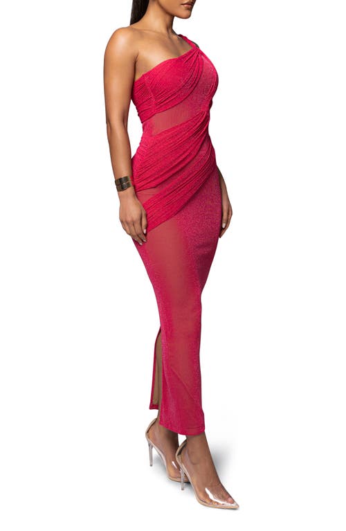 Jluxlabel Alari One-shoulder Sparkle Mesh Gown In Pink
