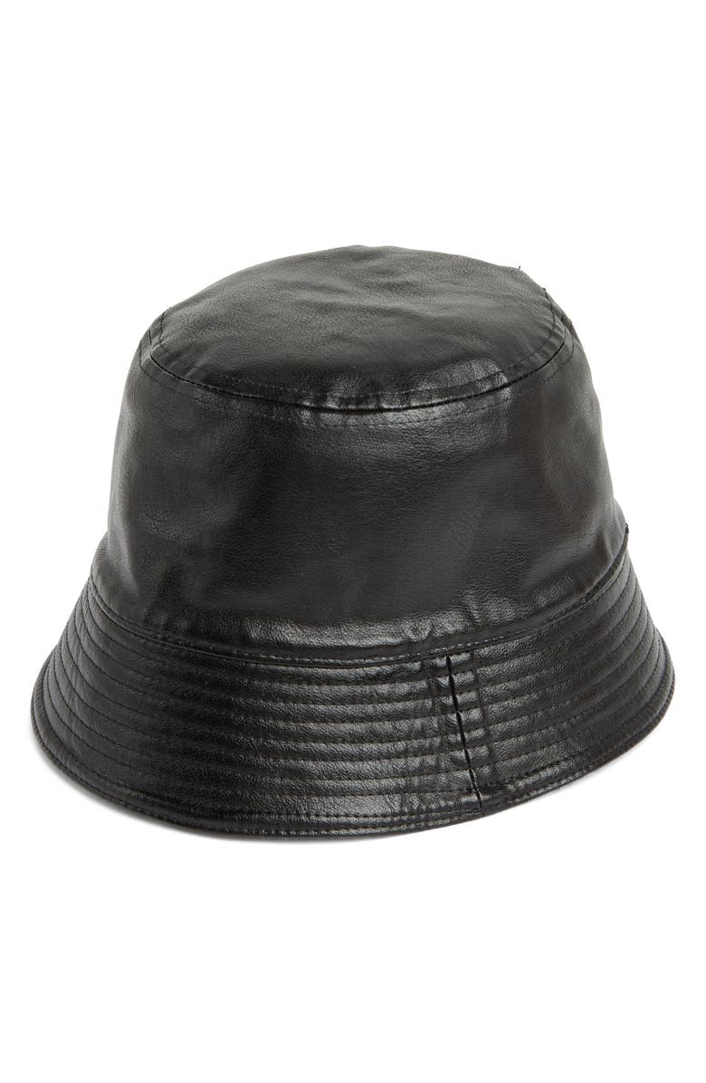 Steve Madden Reversible Brushed Check PU Bucket Hat, Alternate, color,