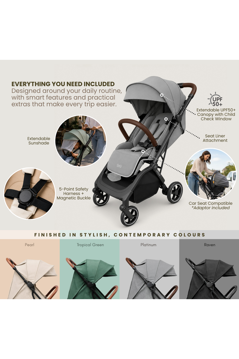 Oxygen v3 Lightweight & Compact Stroller for Newborns & Toddlers, Alternate, color, Platinum