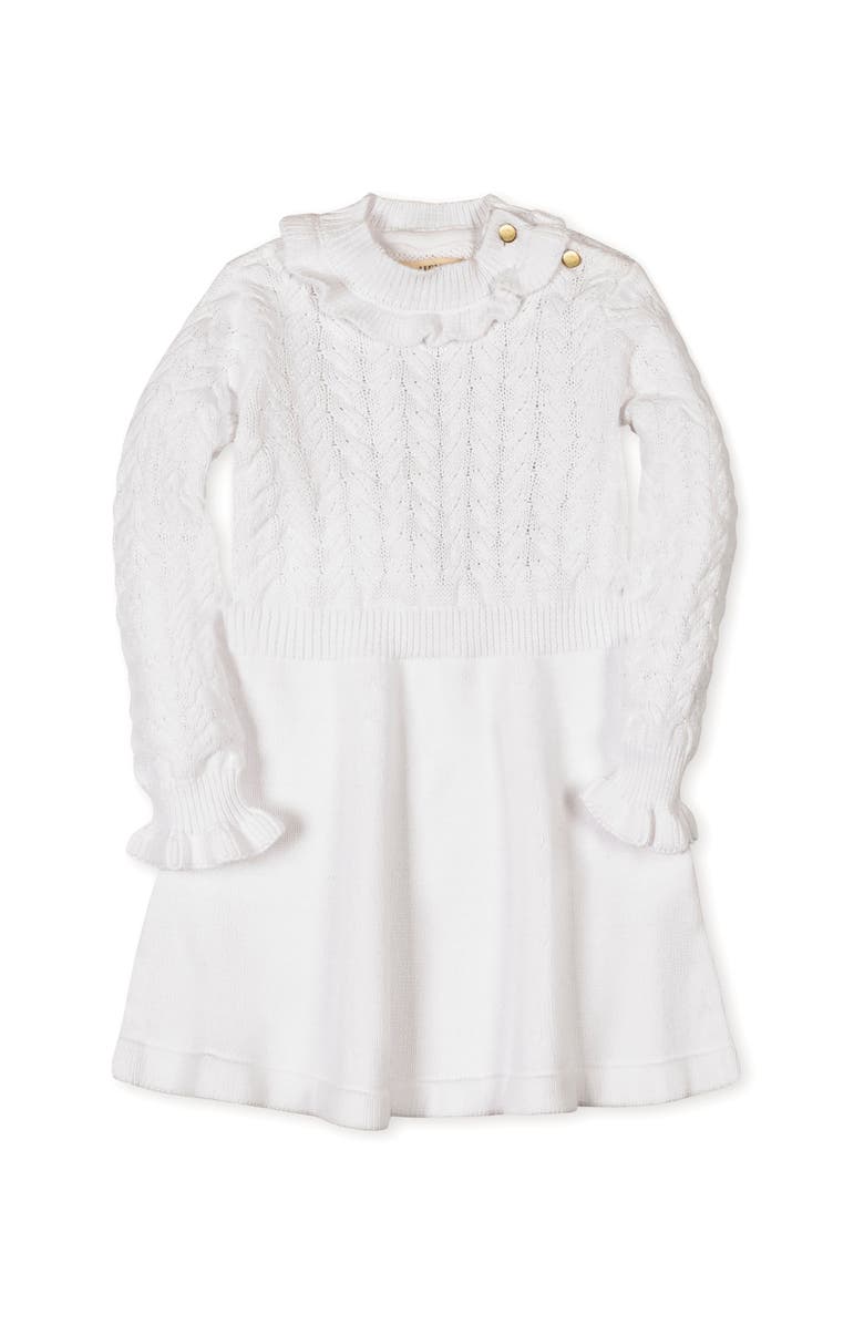 Hope & Henry Kids' Organic Chunky Ruffle Edge Sweater Dress, Main, color, Soft White Cable