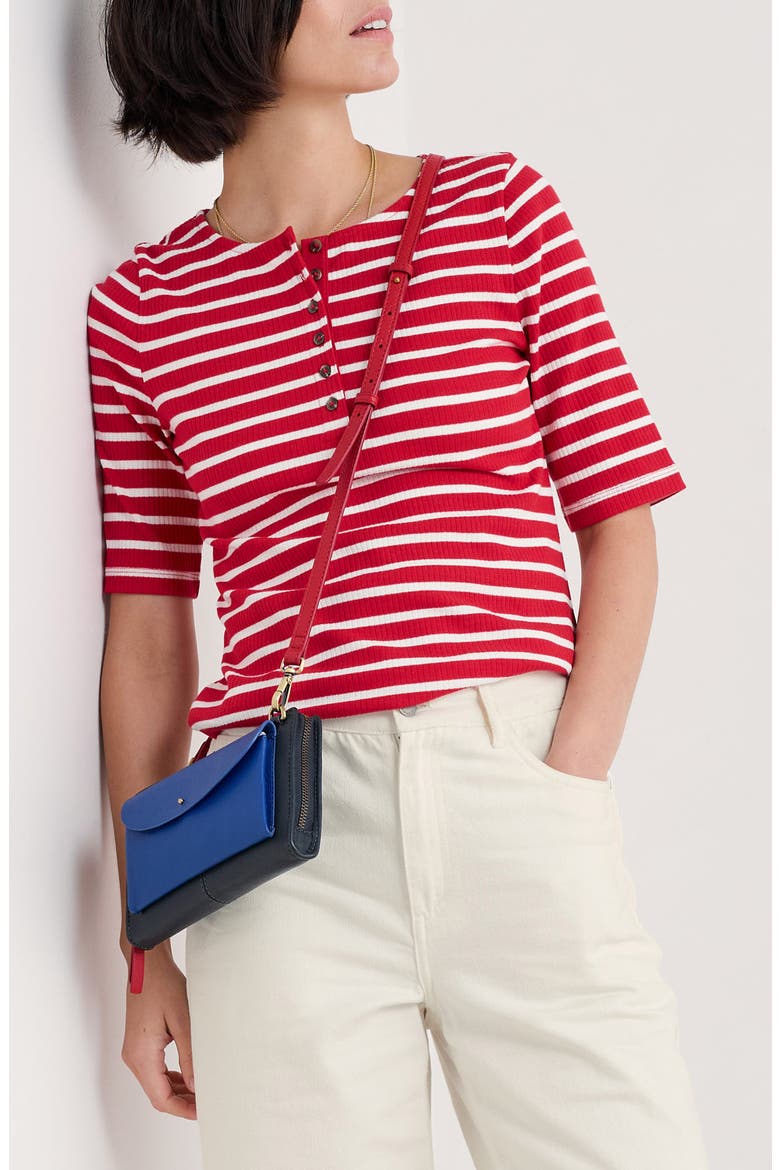 Early Orchid Stripe Cotton Rib Henley, Main, color, BRETON SCARLET CHALK