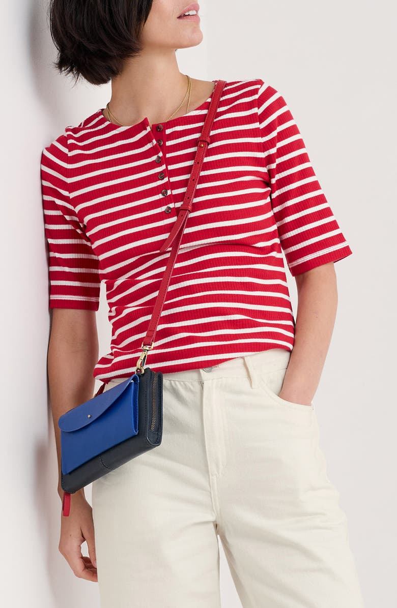 Seasalt Cornwall Early Orchid Stripe Cotton Rib Henley, Main, color, Breton Scarlet Chalk