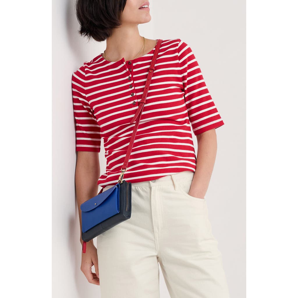 Seasalt Cornwall Early Orchid Stripe Cotton Rib Henley In Breton Scarlet Chalk