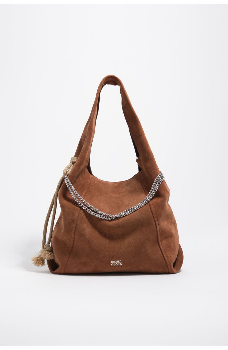 Bimba y Lola Medium Suede Paper Bag, Main, color, Chestnut