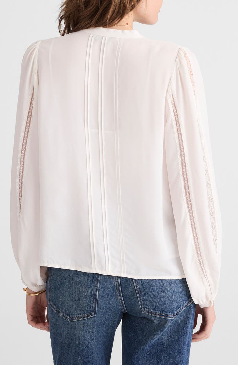 Madewell Lace Inset Long Sleeve Button-Up Top, Alternate, color, Winter White
