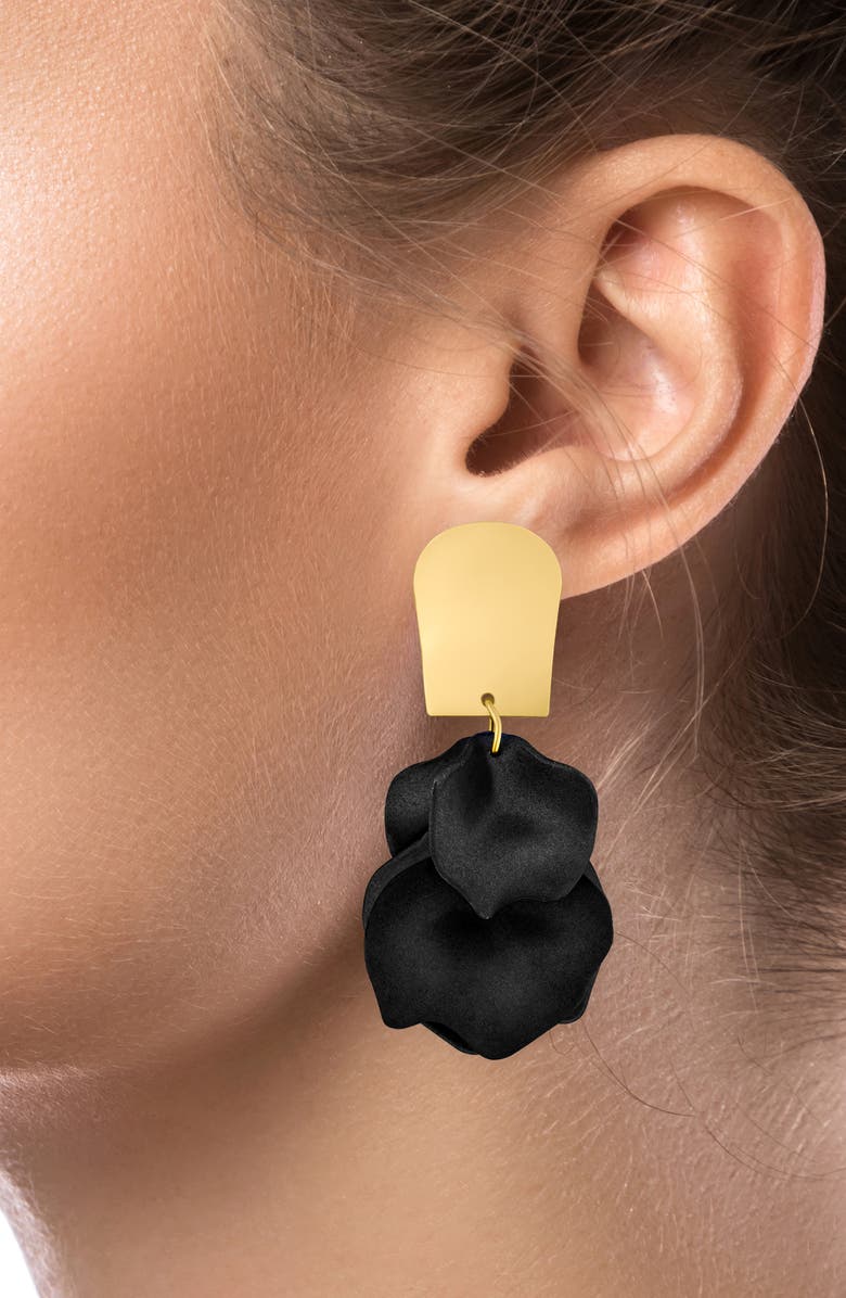 JARDIN Ginkgo Leaf Flutter Drop Earrings, Alternate, color, Black/ Gold