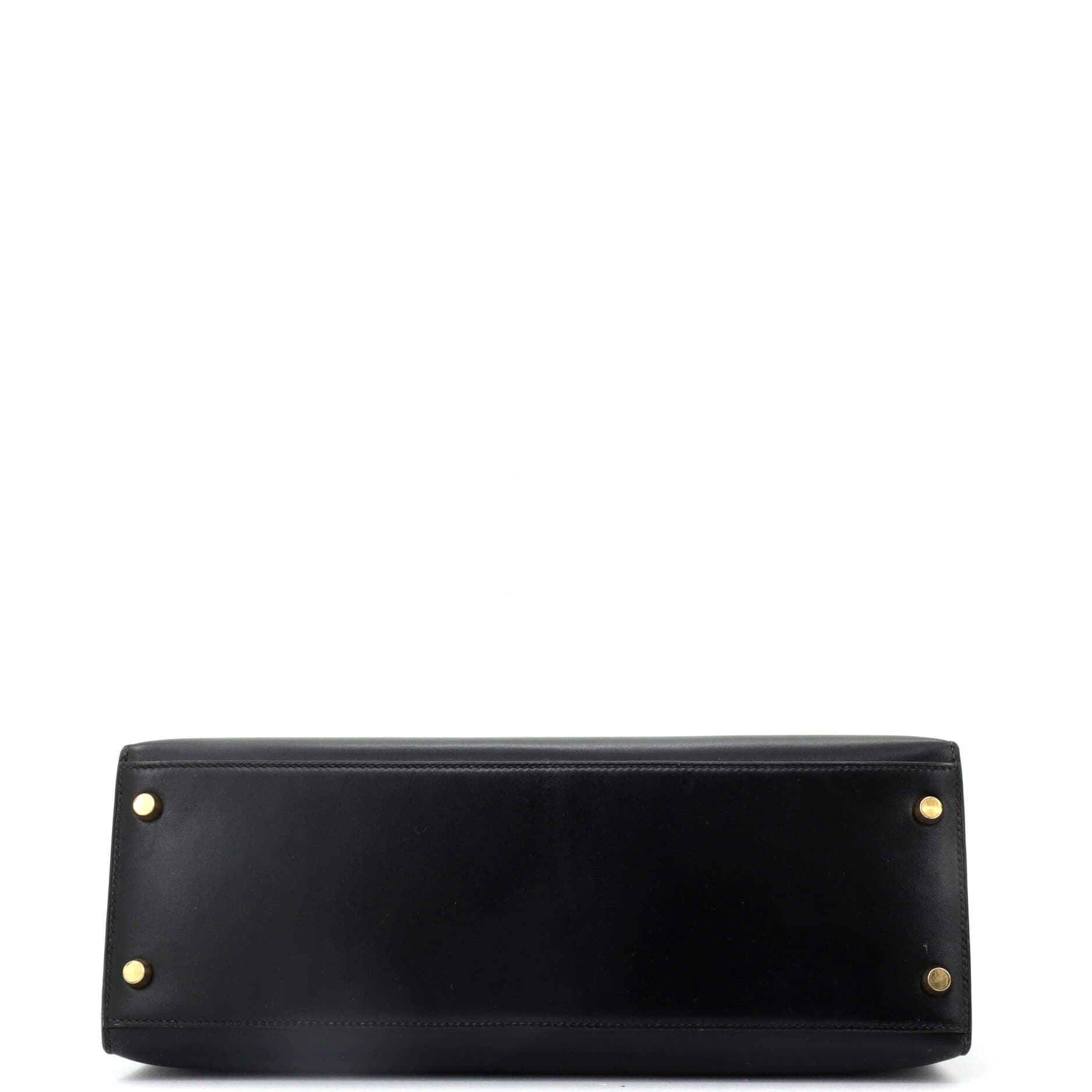 Pre-Owned Hermes Kelly Handbag Black Box Calf with Gold Hardware 32, Alternate, color, 