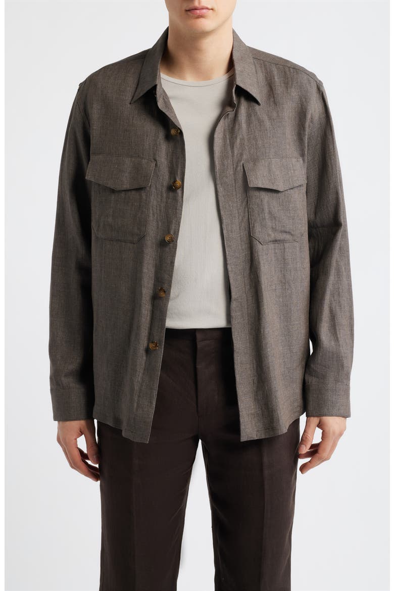 Relaxed Fit Linen Overshirt, Main, color, DARK BROWN