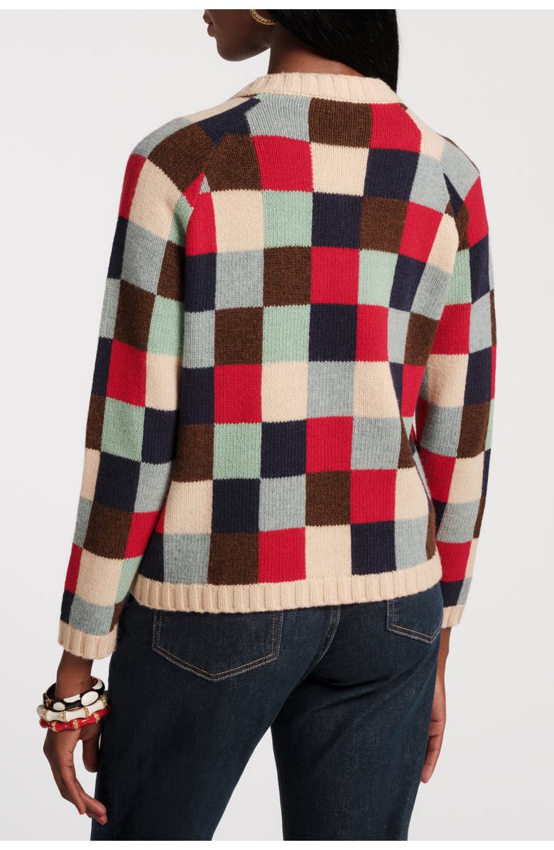 Frances Valentine Pixel Cardigan Sublime Pixel 100% Lambswool, Alternate, color, Blue/Brown/Red