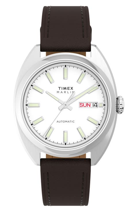 Marlin® Draper Automatic Leather Strap Watch, 37mm x 43mm