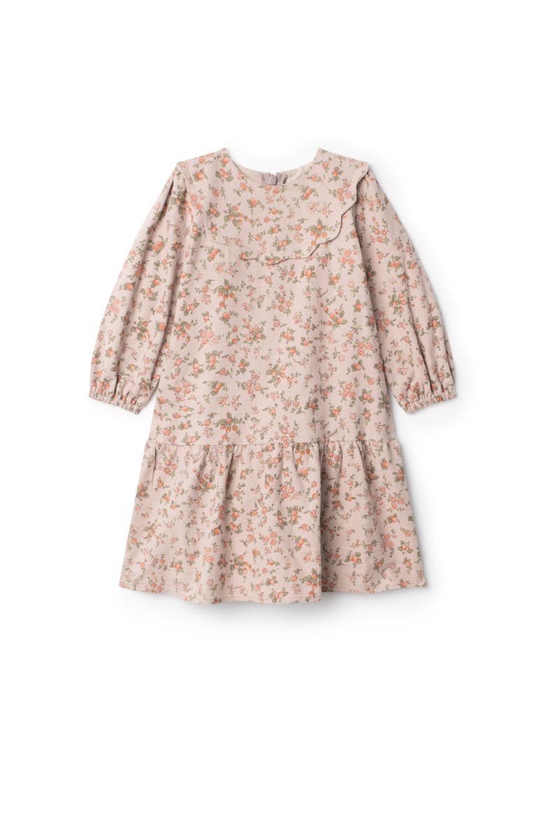 Floral Print Woven Dress with Invisible Zipper and Elastic at Cuffs, Main, color, Beige Floral
