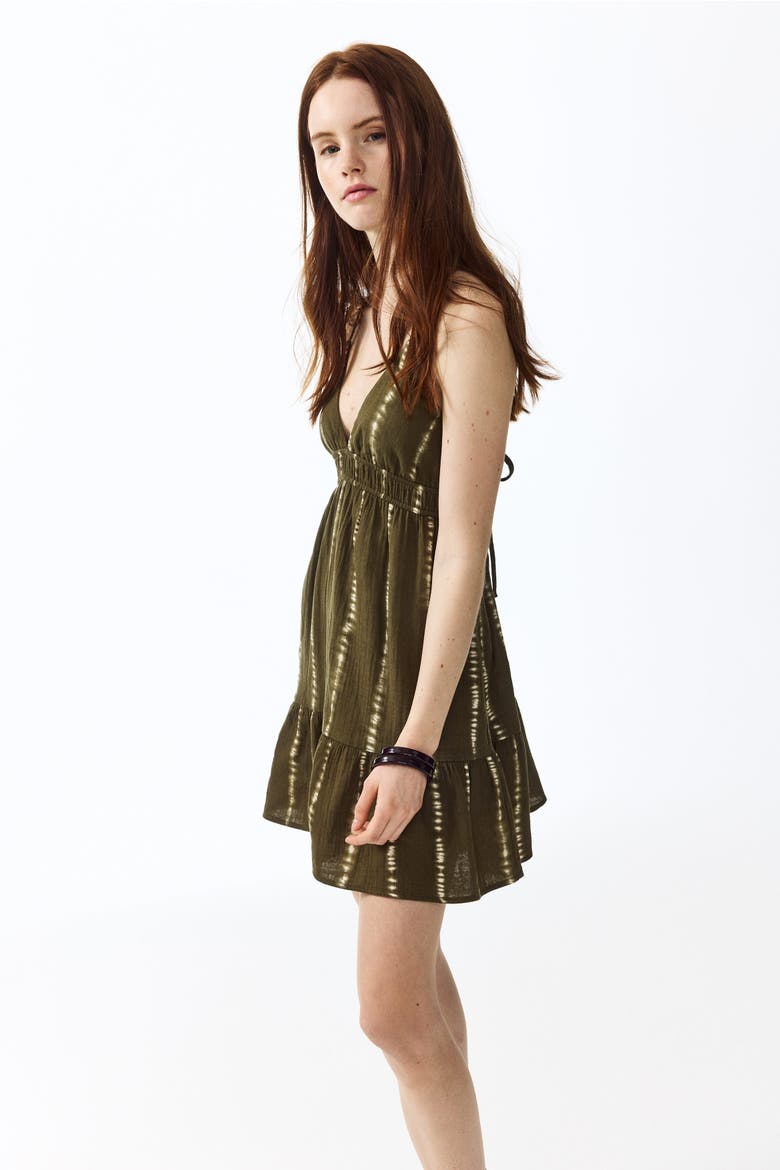 Open-back Muslin Dress, Alternate, color, Dark khaki green/tie-dye