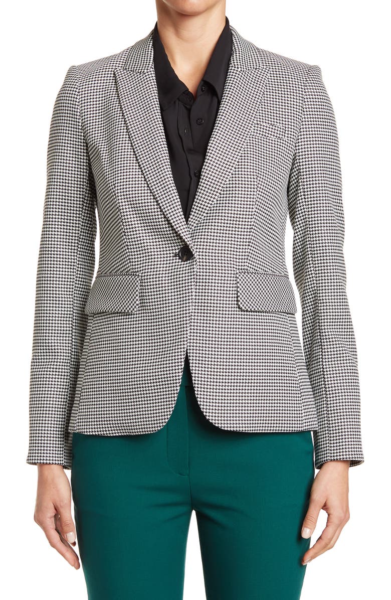 Veronica Beard Houndstooth One Button Peak Lapel Dickey Blazer, Alternate, color,